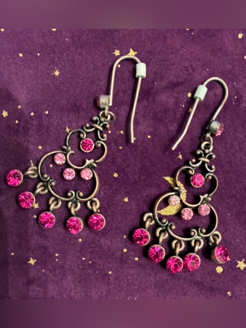 Vintage 1928 Brand Fuchsia Pink Rhinestone Chandelier Earrings